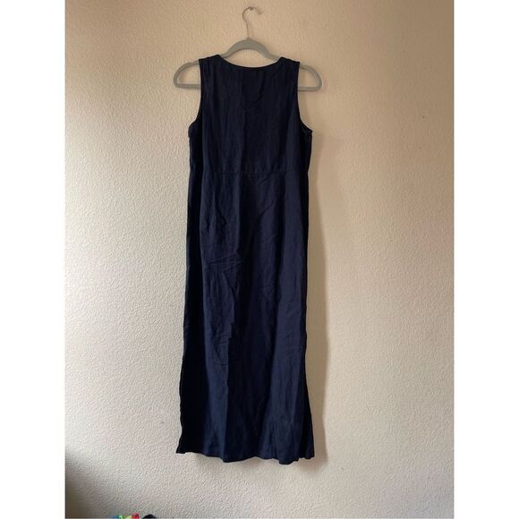 Vintage 90s‎ linen blend navy midi dress size medium - Picture 3 of 8